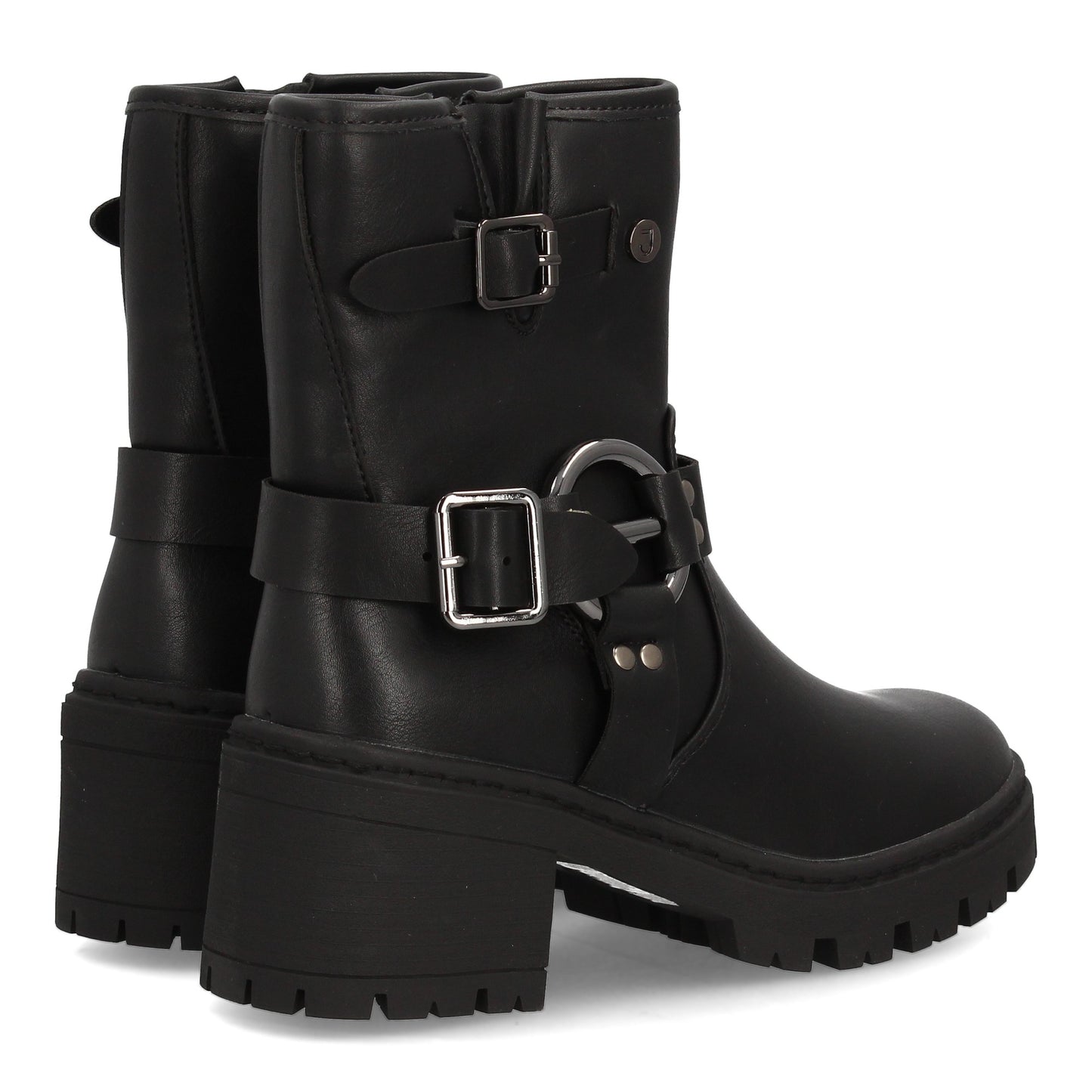 Botín de mujer estilo biker con caña media y cierre lateral de cremallera.