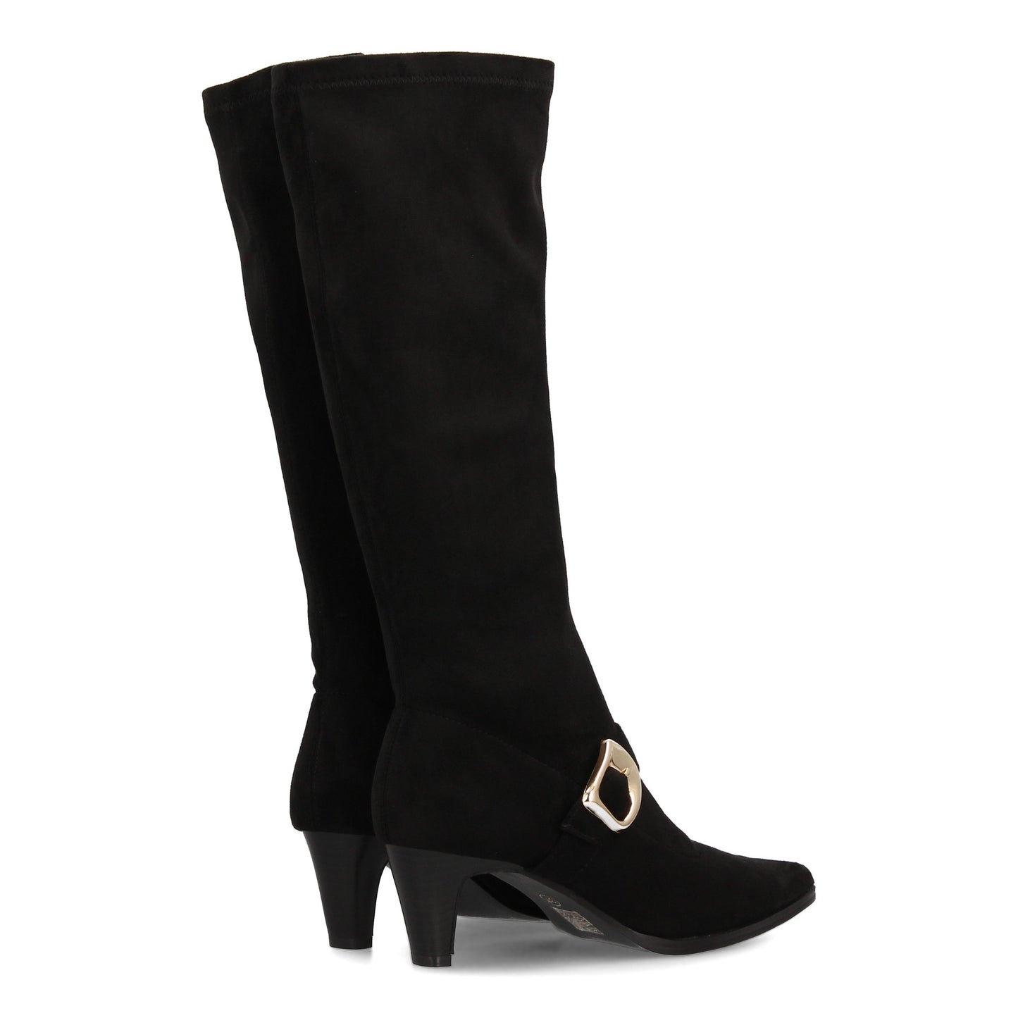 Bota alta para mujer con punta fina y tacón estampado liso elegante. Hebil