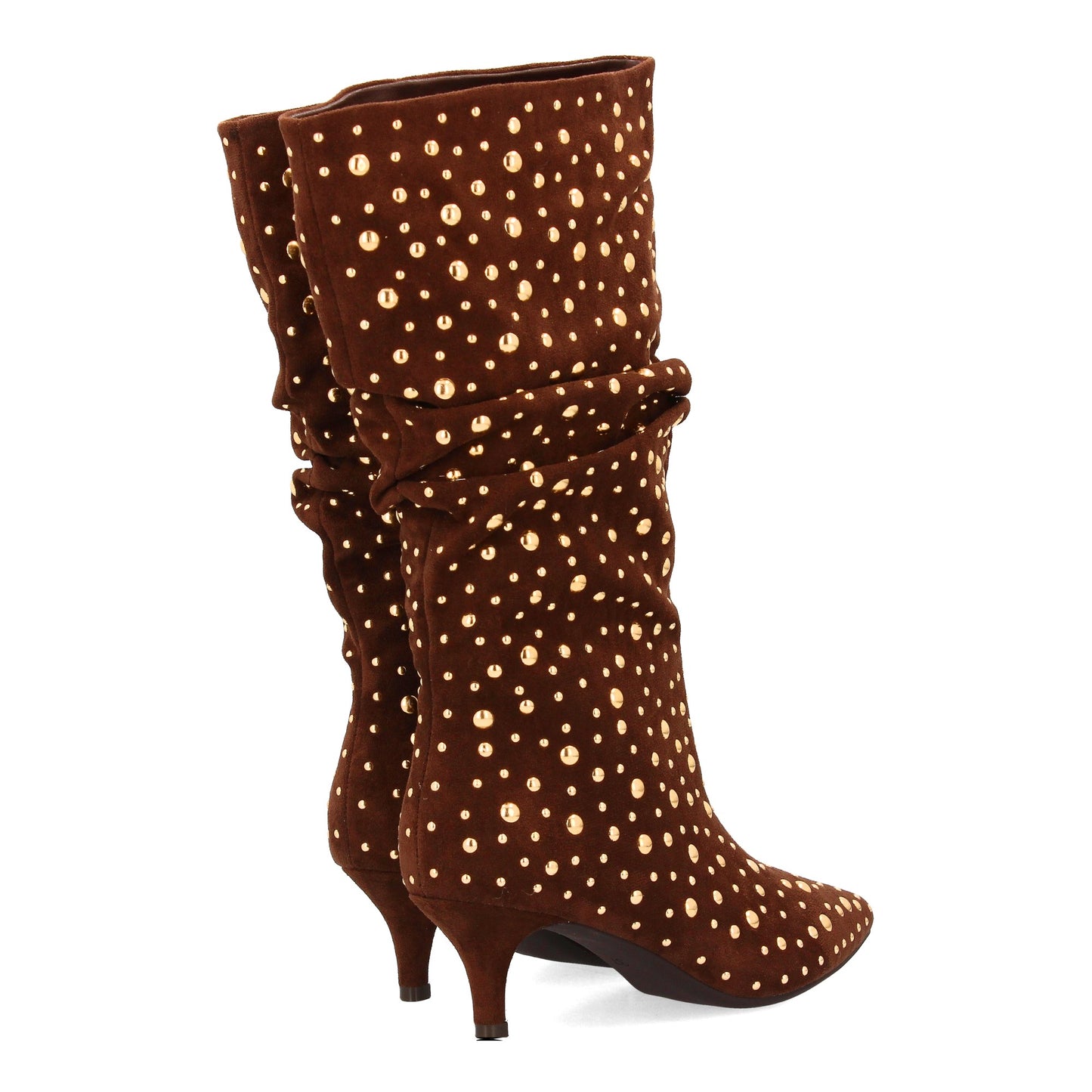 Bota de mujer de caña arrugada decorada con tachuelas metálicas brillantes