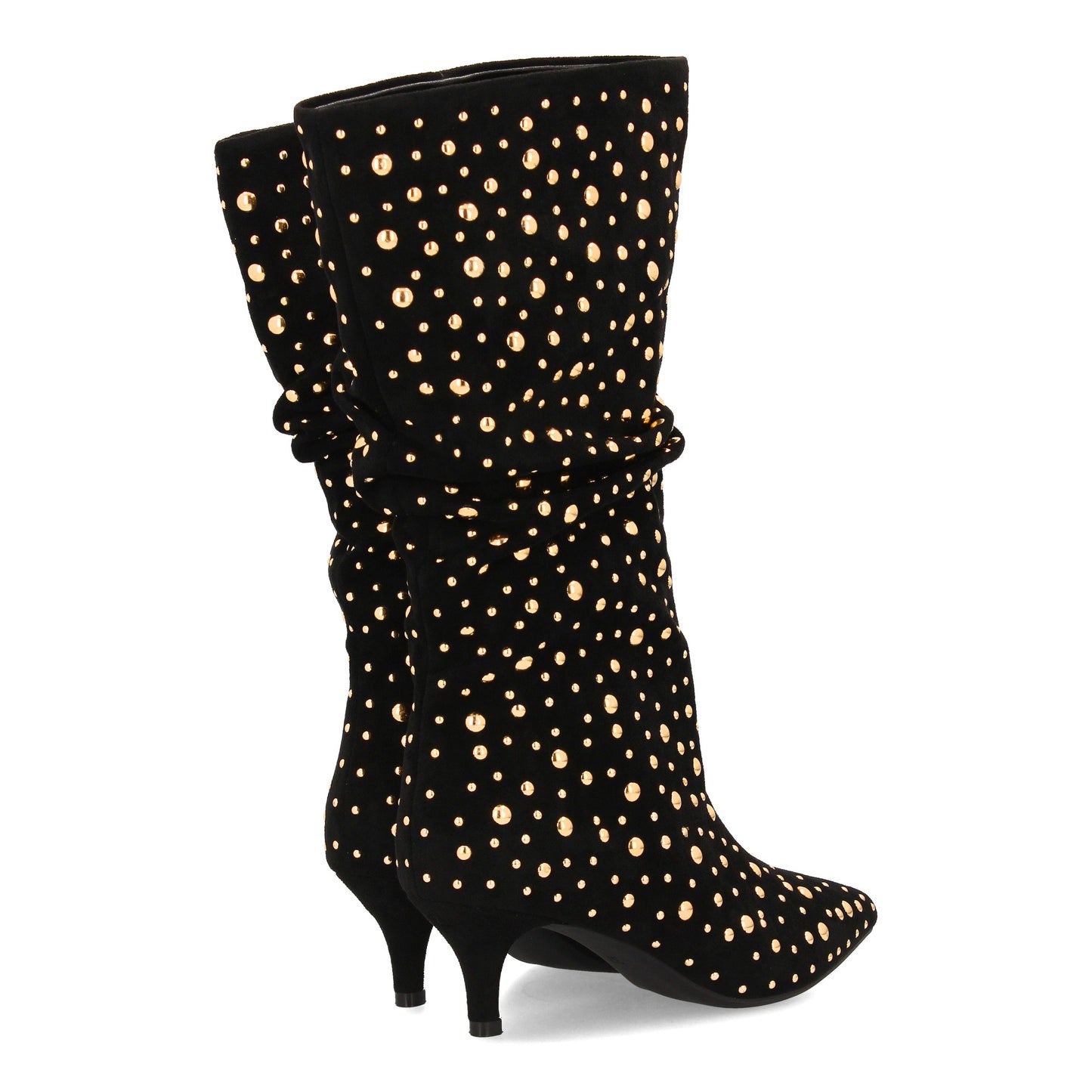 Bota de mujer de caña arrugada decorada con tachuelas metálicas brillantes