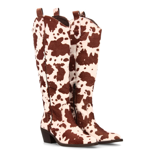 Botas altas estilo cowboy con estampado animal. Punta fina y tacón comodo  estil