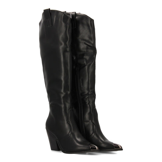 Botas altas con tacón para mujer. Diseño elegante  estampado liso  punta metálic