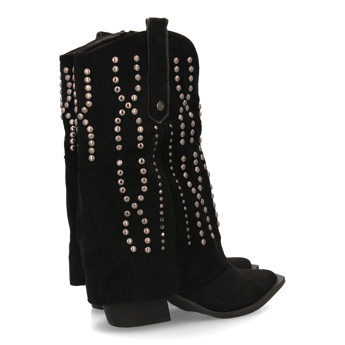 Botín cowboy para mujer con caña media y diseño campero. Decorado con tachu