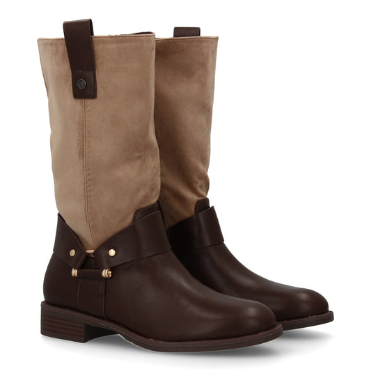 Bota para mujer con doble textura  cierre de cremallera  con detalles metalicos