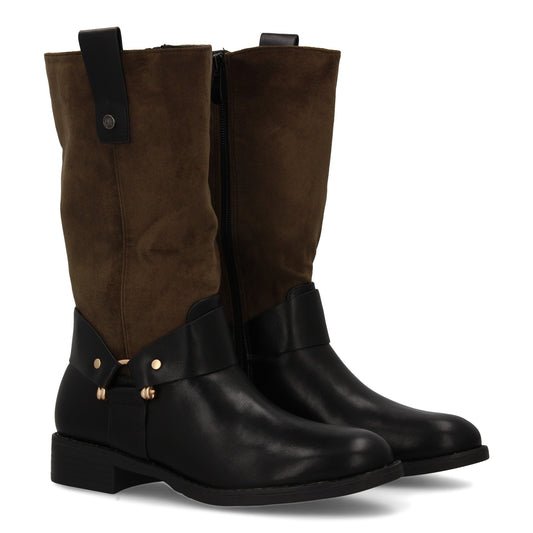 Bota para mujer con doble textura  cierre de cremallera  con detalles metalicos