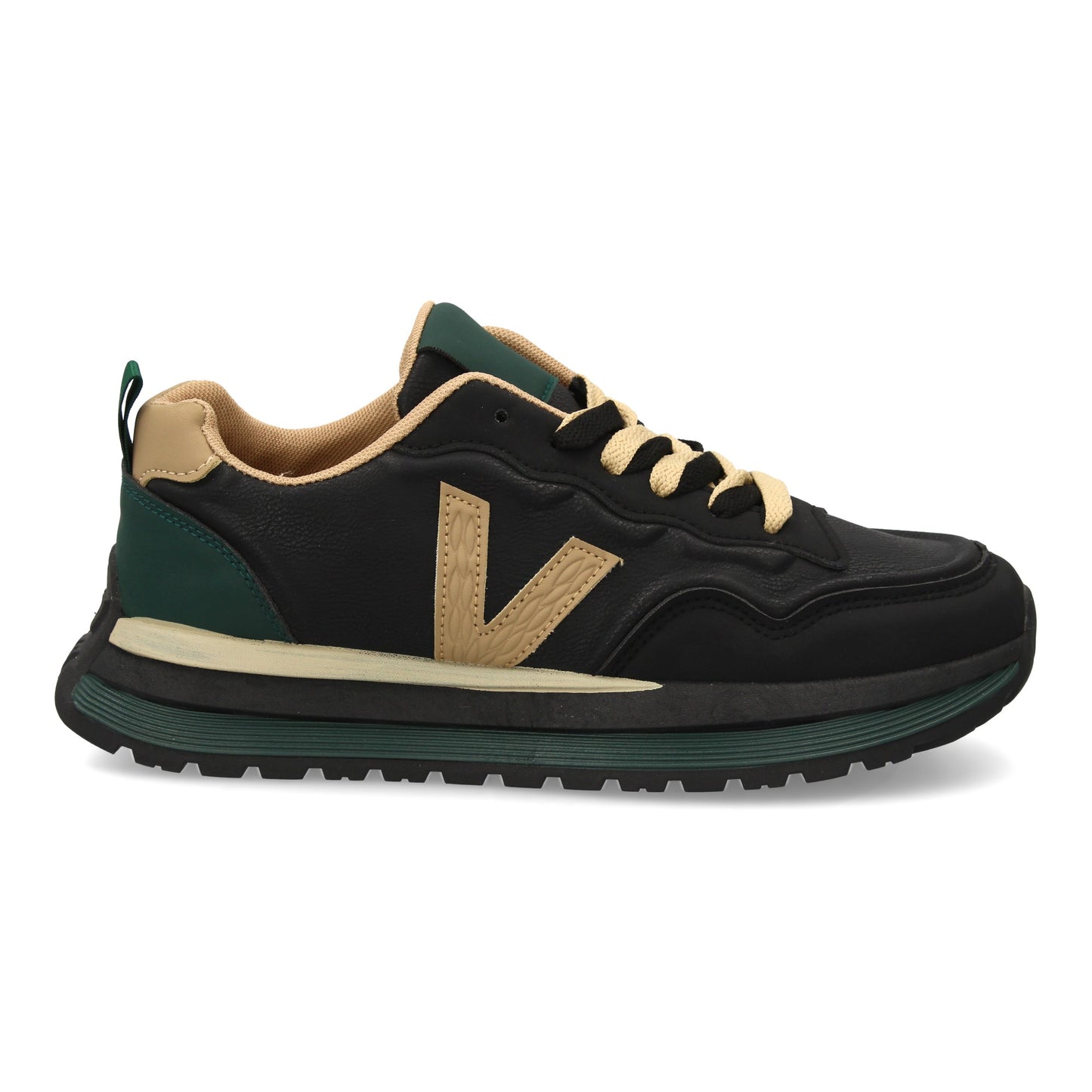 Zapatilla deportiva con Diseño moderno y suela dentada. Detalles de contraste c