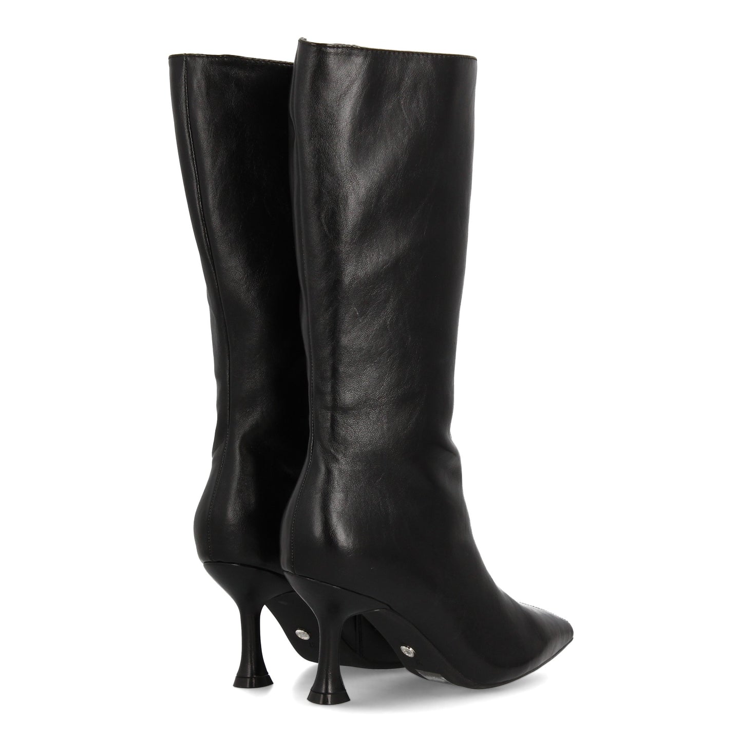 Bota alta de caña media diseño llamativo y sofisticado. Punta fina y tacón