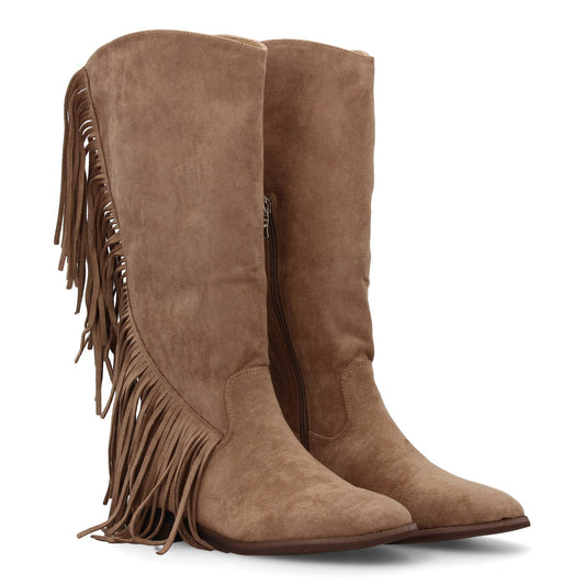 Bota plana mujer con flecos y estampado liso  Diseño moderno. Estilo cowboy. Tac