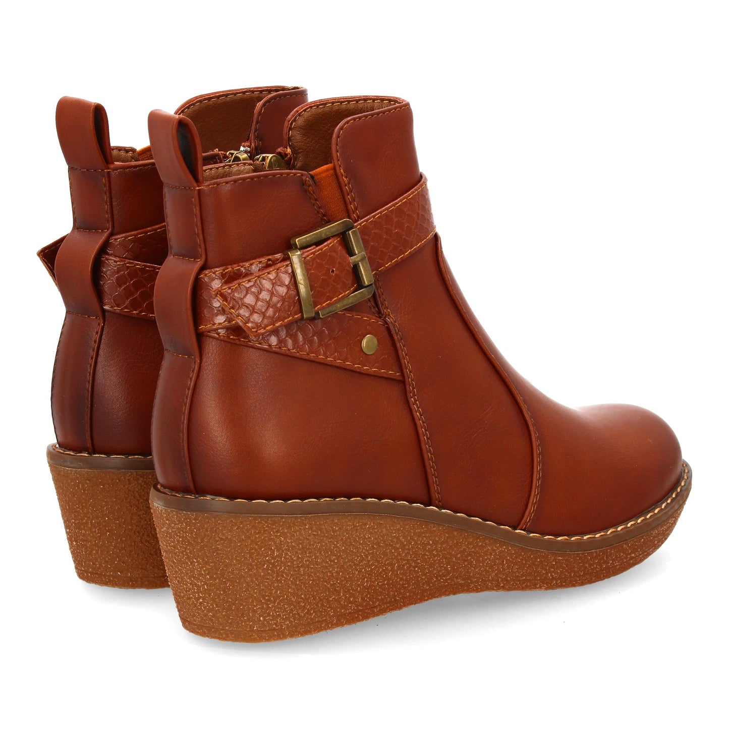 Botín con cuña para mujer elegante tira con textura de efecto serpiente y