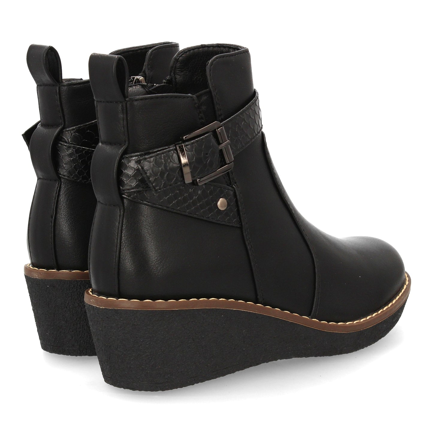 Botín con cuña para mujer elegante tira con textura de efecto serpiente y