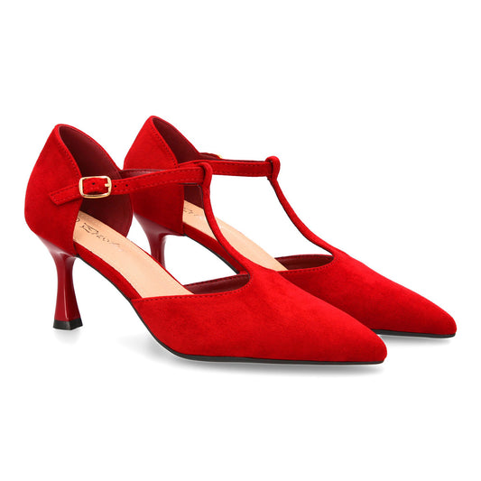 Zapato de tacón medio con tira en T para mujer. Elegante  ´cómodo y versátil. Co