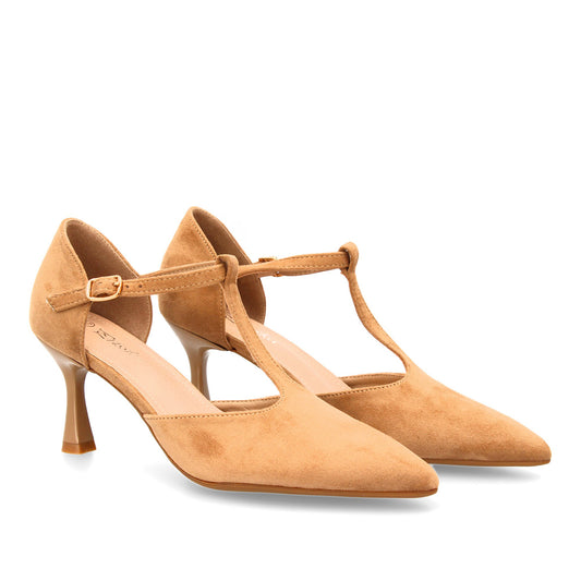 Zapato de tacón medio con tira en T para mujer. Elegante  ´cómodo y versátil. Co