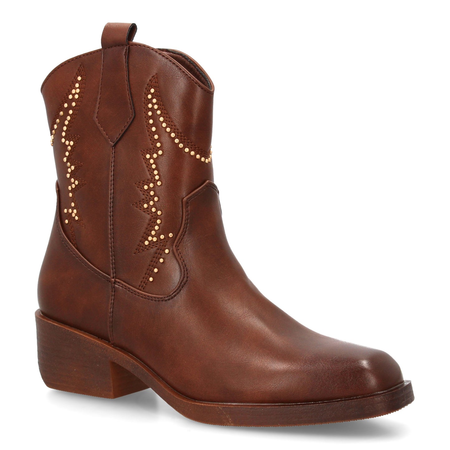Bota cowboy para mujer con caña media adornada con tachuelas decorativas y costu