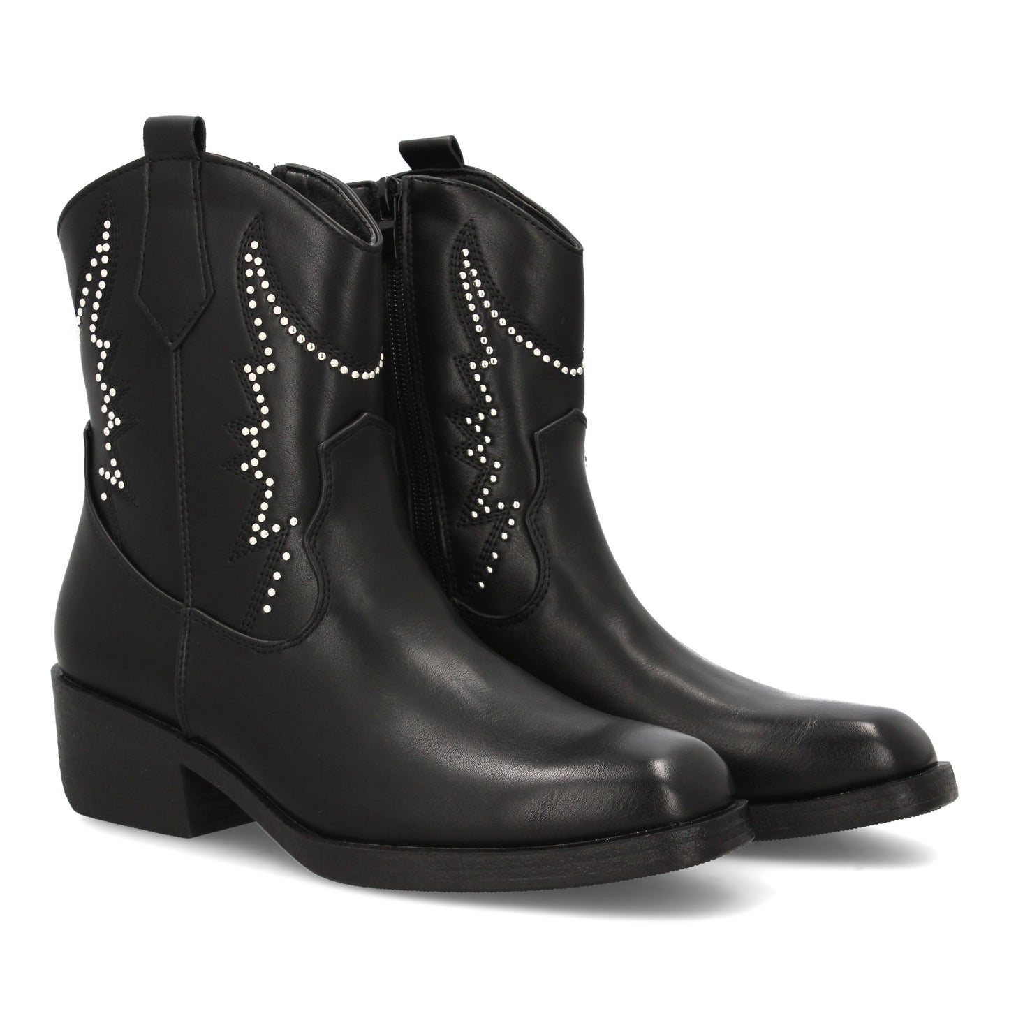 Bota cowboy para mujer con caña media adornada con tachuelas decorativas y costu