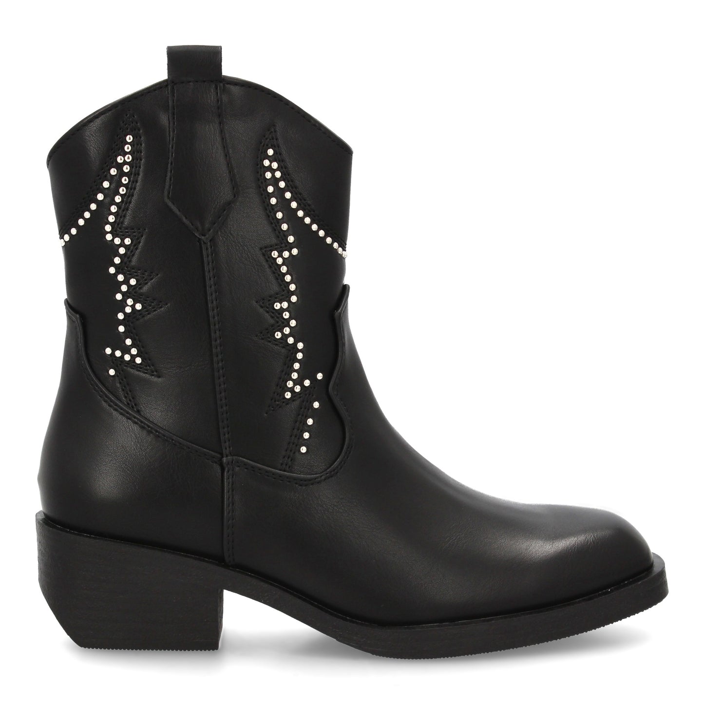 Bota cowboy para mujer con caña media adornada con tachuelas decorativas y costu