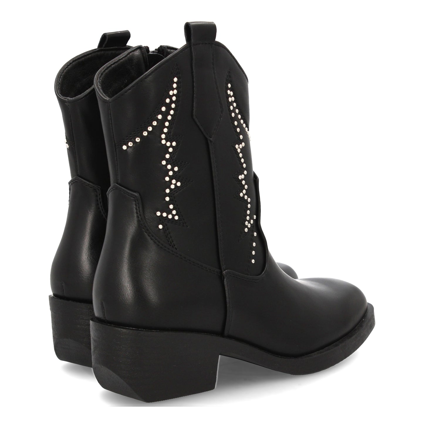 Bota cowboy para mujer con caña media adornada con tachuelas decorativas y costu
