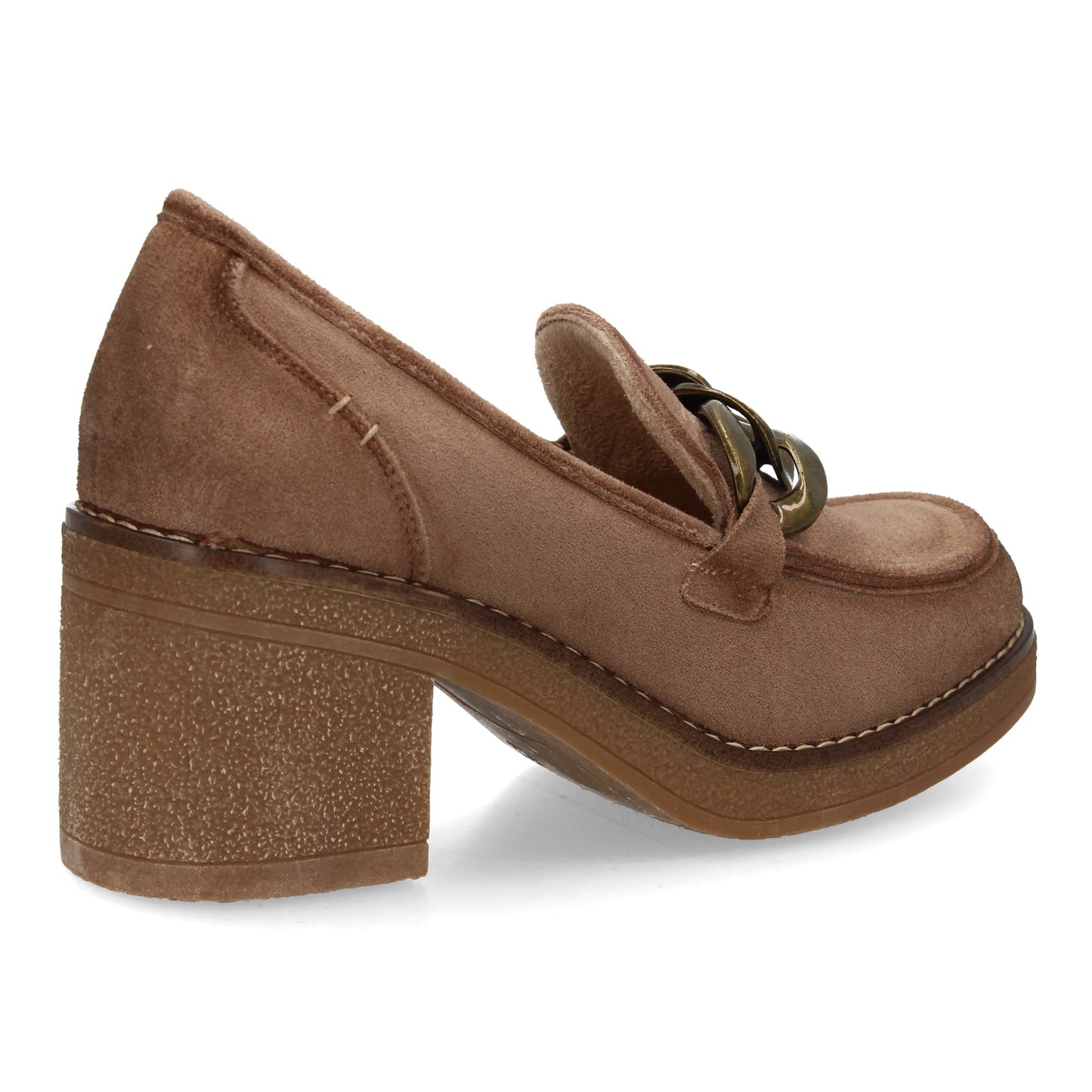 mocasín de mujer con aterciopelado  tacón ancho de altura media  cadena met