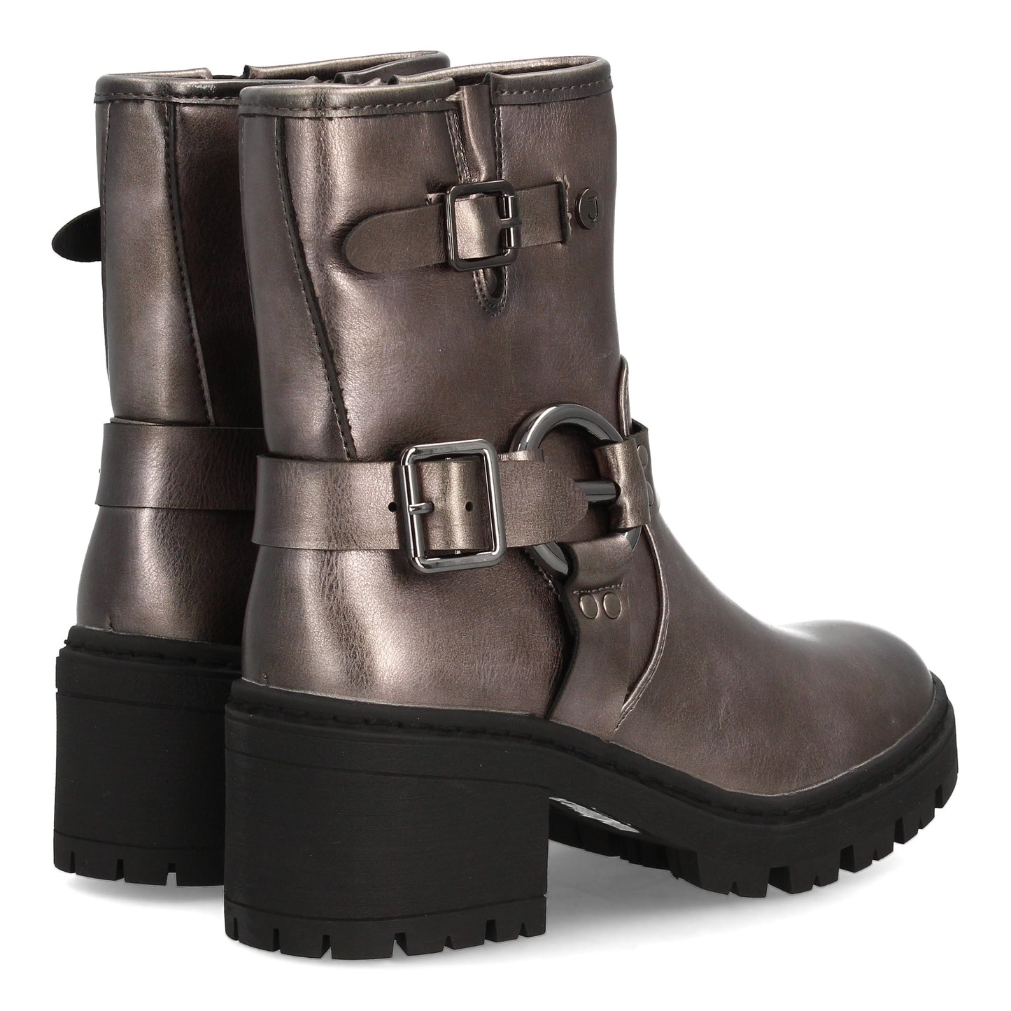 Botín de mujer estilo biker con caña media y cierre lateral de cremallera.