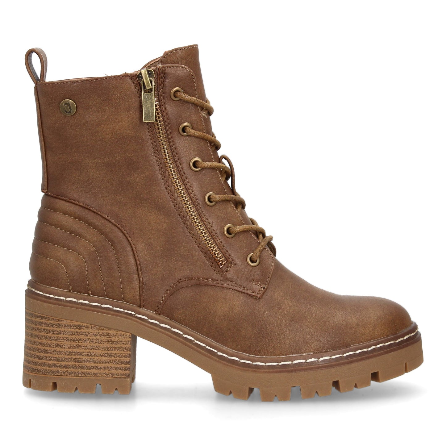 Botín de mujer estilo militar con cierre de cordones y cremallera lateral q