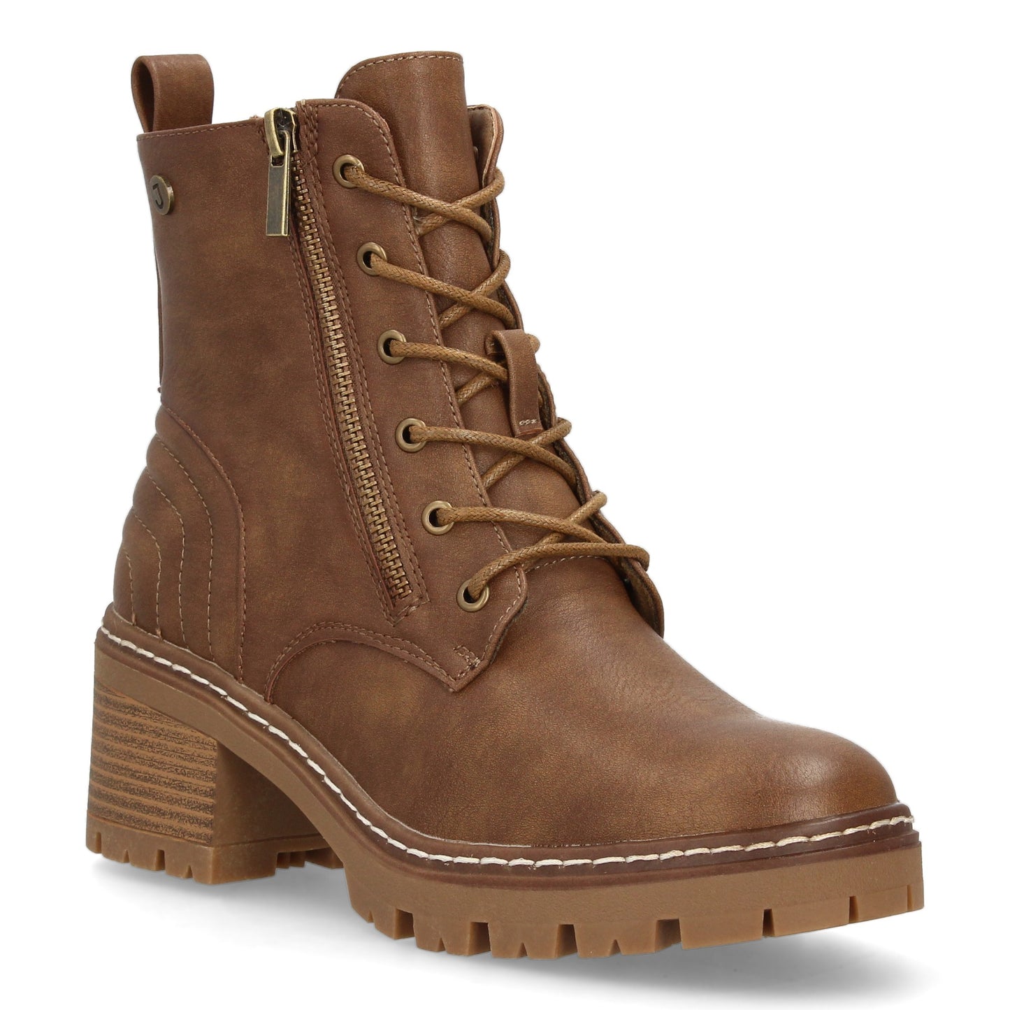 Botín de mujer estilo militar con cierre de cordones y cremallera lateral q