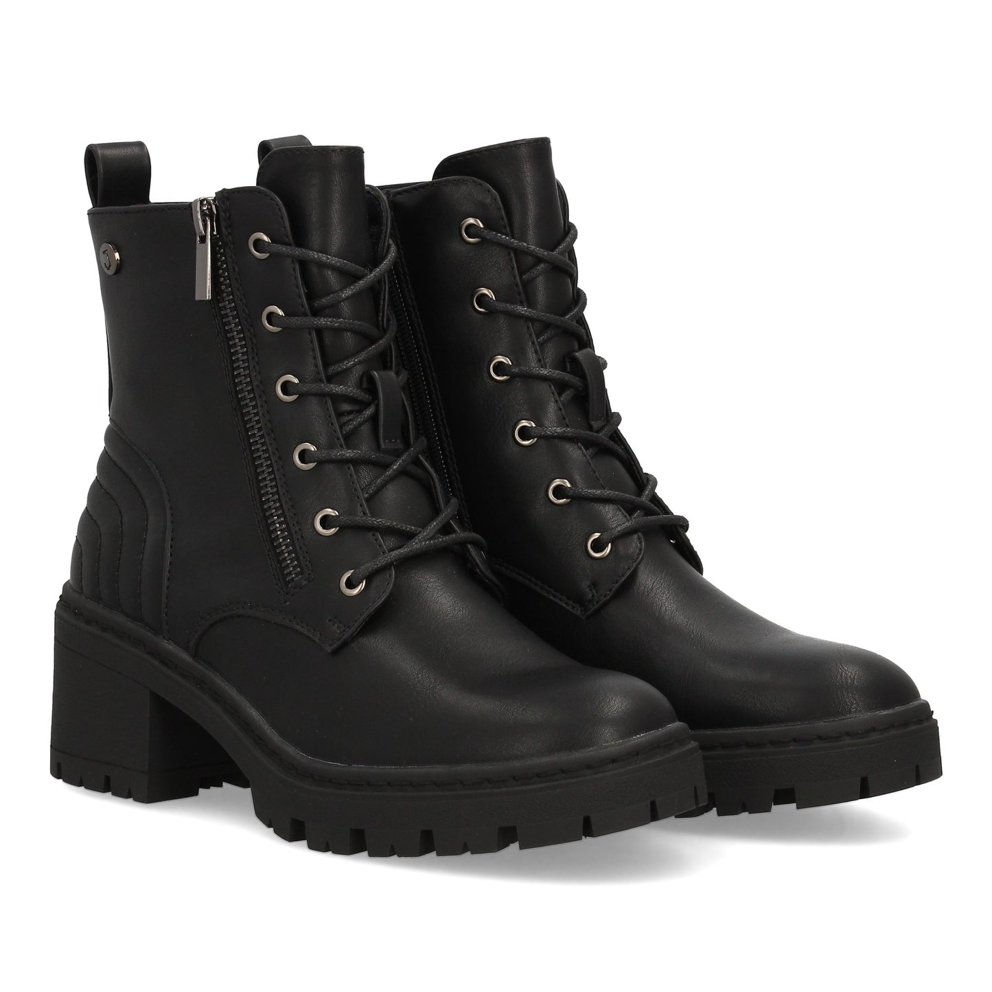 Botín de mujer estilo militar con cierre de cordones y cremallera lateral q