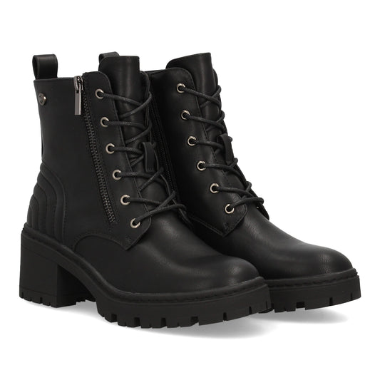 Botín de mujer estilo militar con cierre de cordones y cremallera lateral q