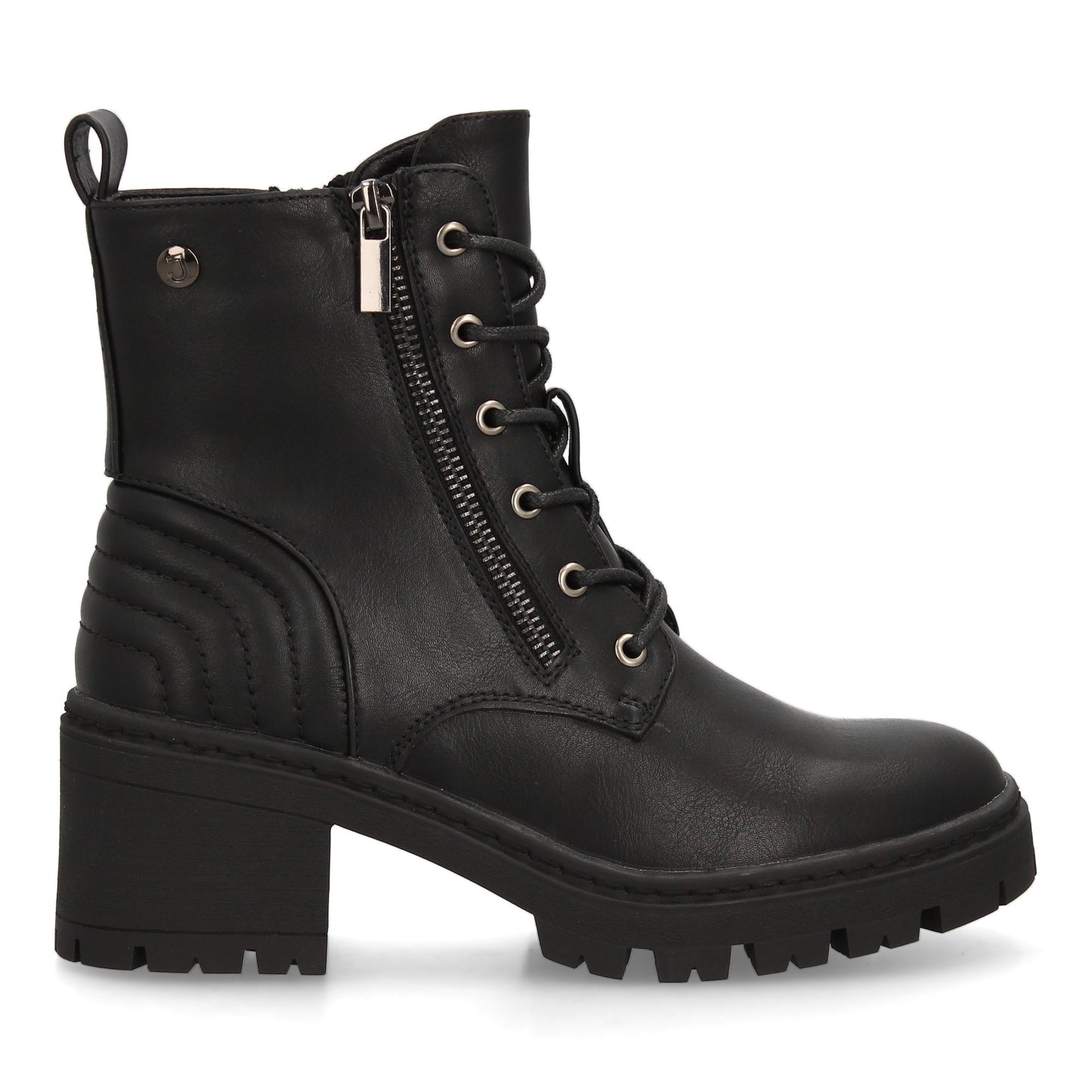 Botín de mujer estilo militar con cierre de cordones y cremallera lateral q