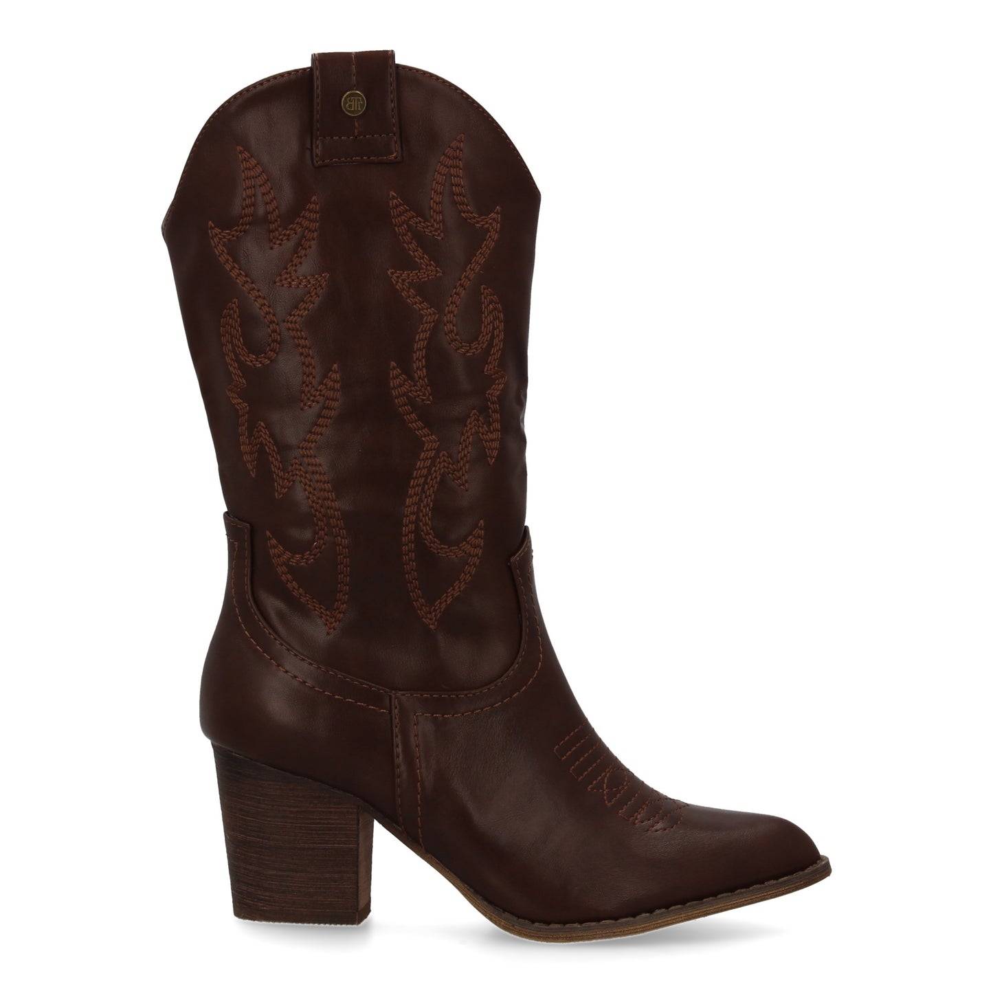 bota estilo western  acabado liso  bordados decorativos en la caña. tacón Ancho