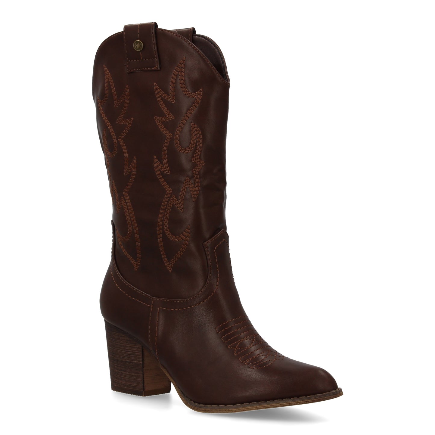 bota estilo western  acabado liso  bordados decorativos en la caña. tacón Ancho
