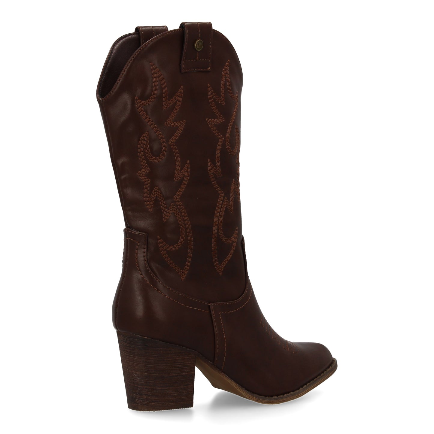 bota estilo western  acabado liso  bordados decorativos en la caña. tacón Ancho
