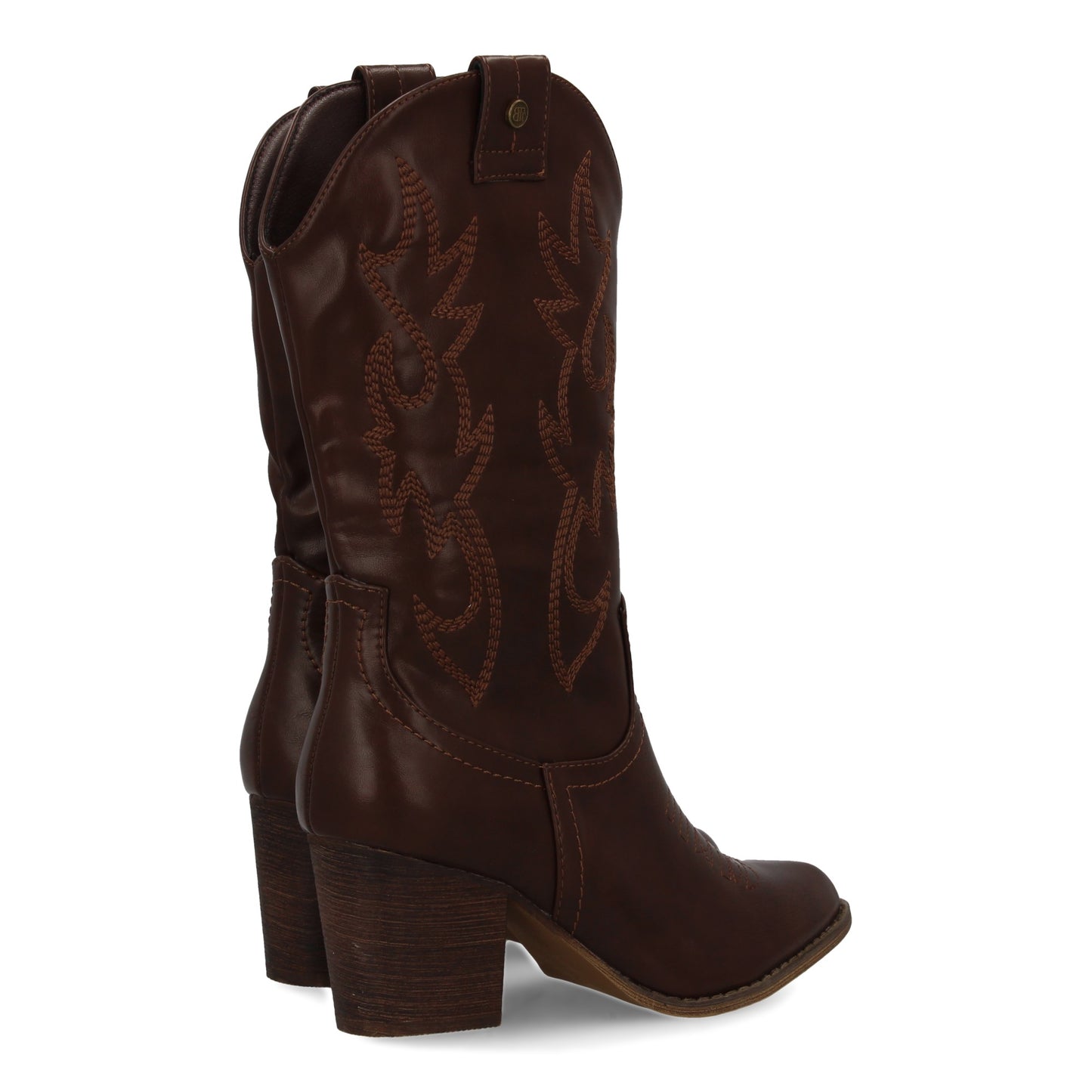 bota estilo western  acabado liso  bordados decorativos en la caña. tacón Ancho