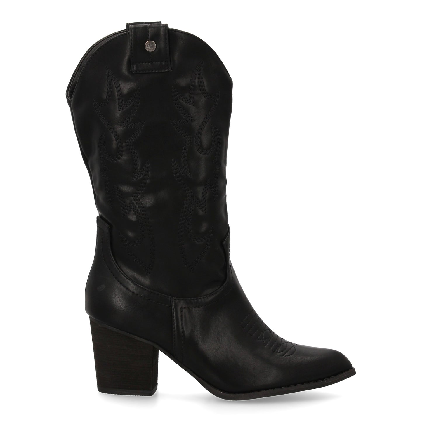 bota estilo western  acabado liso  bordados decorativos en la caña. tacón Ancho