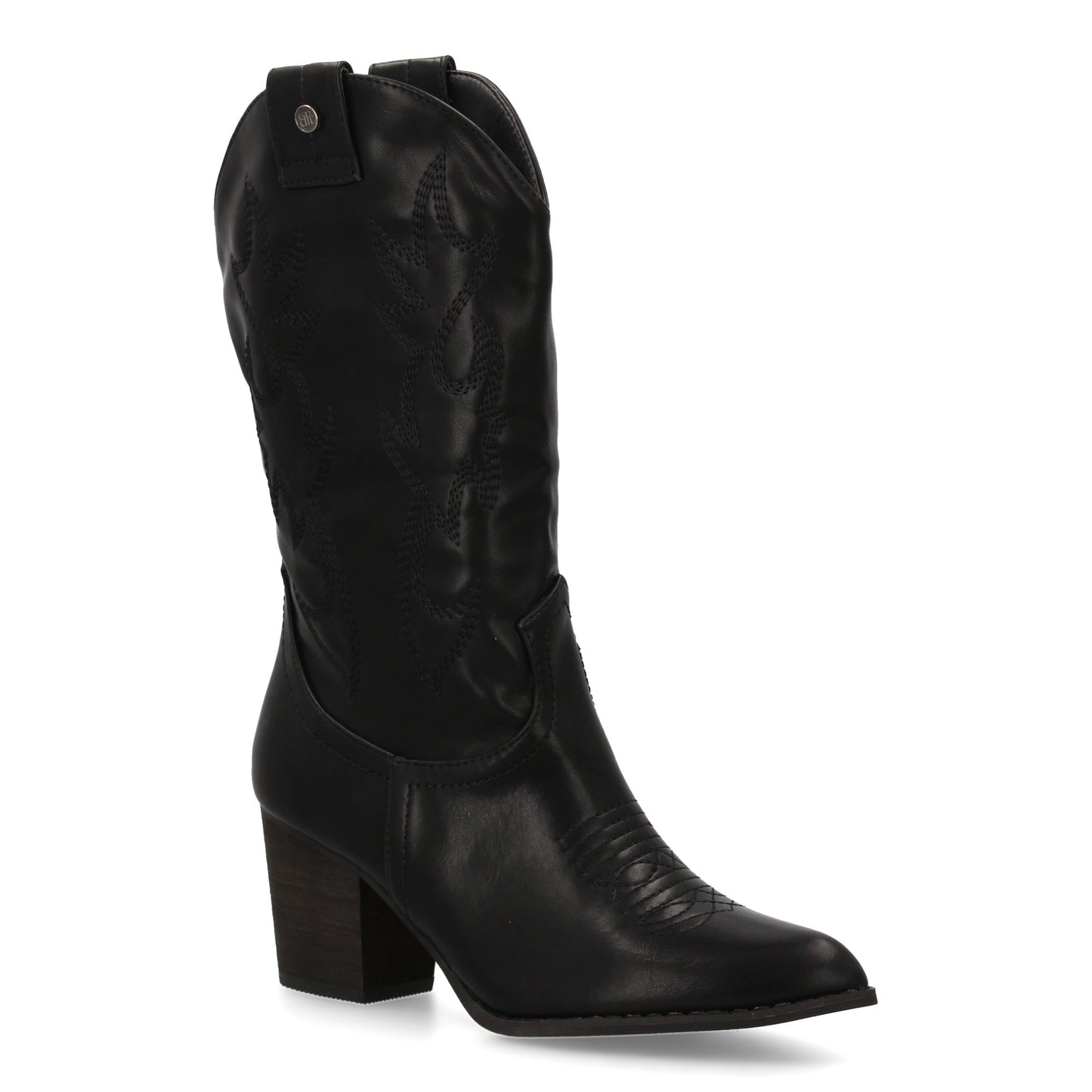 bota estilo western  acabado liso  bordados decorativos en la caña. tacón Ancho