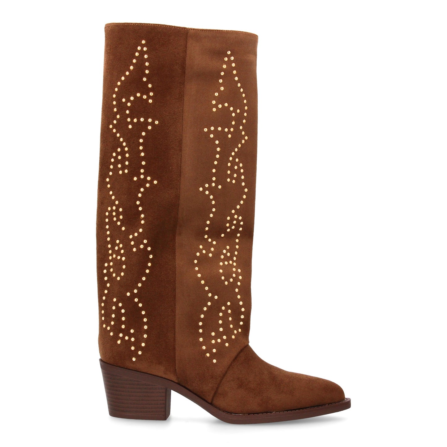 Bota alta cowboy con caña alta y tachuelas para mujer. tacón medio y ´cómodo. Es