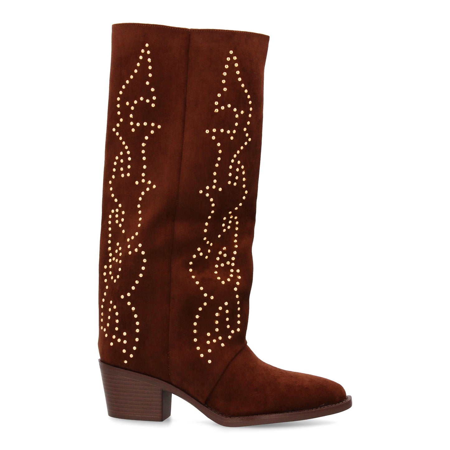 Bota alta cowboy con caña alta y tachuelas para mujer. tacón medio y ´cómodo. Es