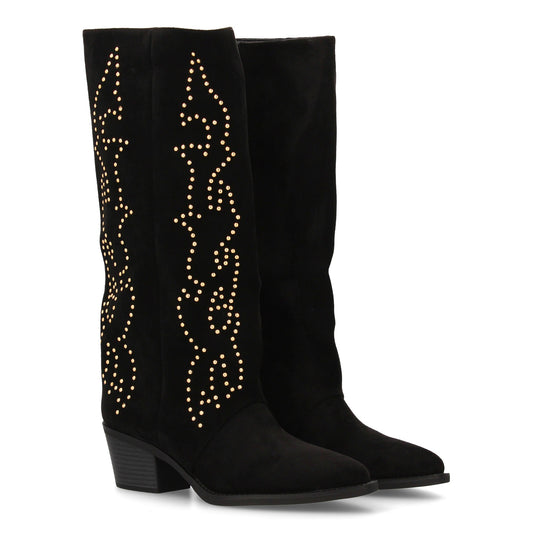 Bota alta cowboy con caña alta y tachuelas para mujer. tacón medio y ´cómodo. Es