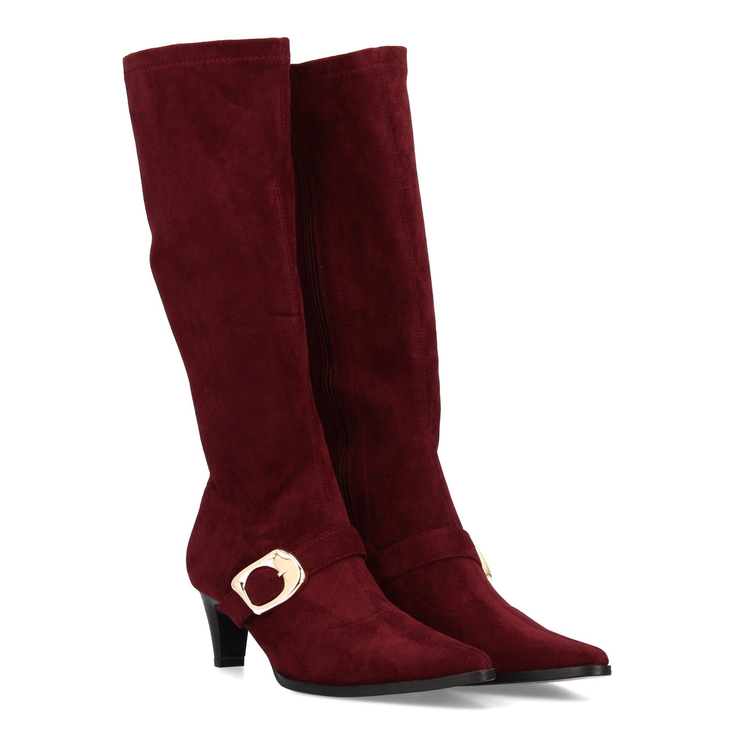 Bota alta para mujer con punta fina y tacón  estampado liso elegante. Hebil