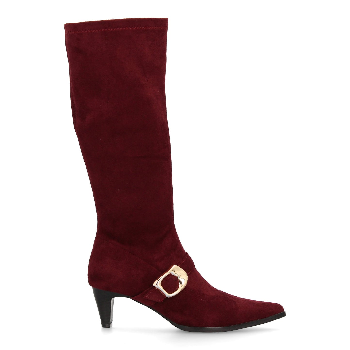 Bota alta para mujer con punta fina y tacón  estampado liso elegante. Hebil