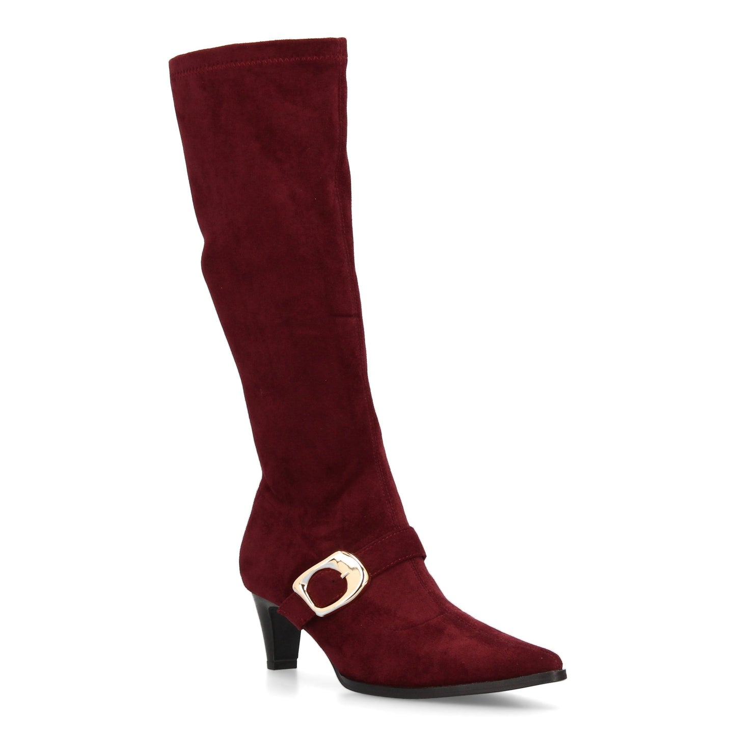 Bota alta para mujer con punta fina y tacón  estampado liso elegante. Hebil