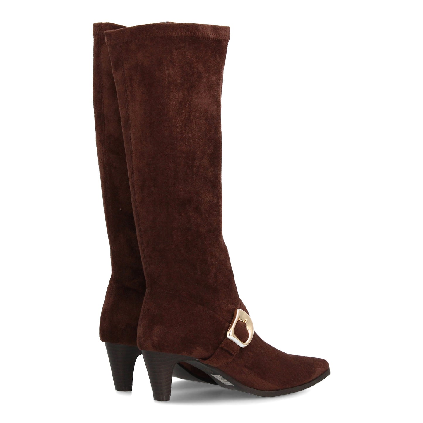 Bota alta para mujer con punta fina y tacón  estampado liso elegante. Hebil