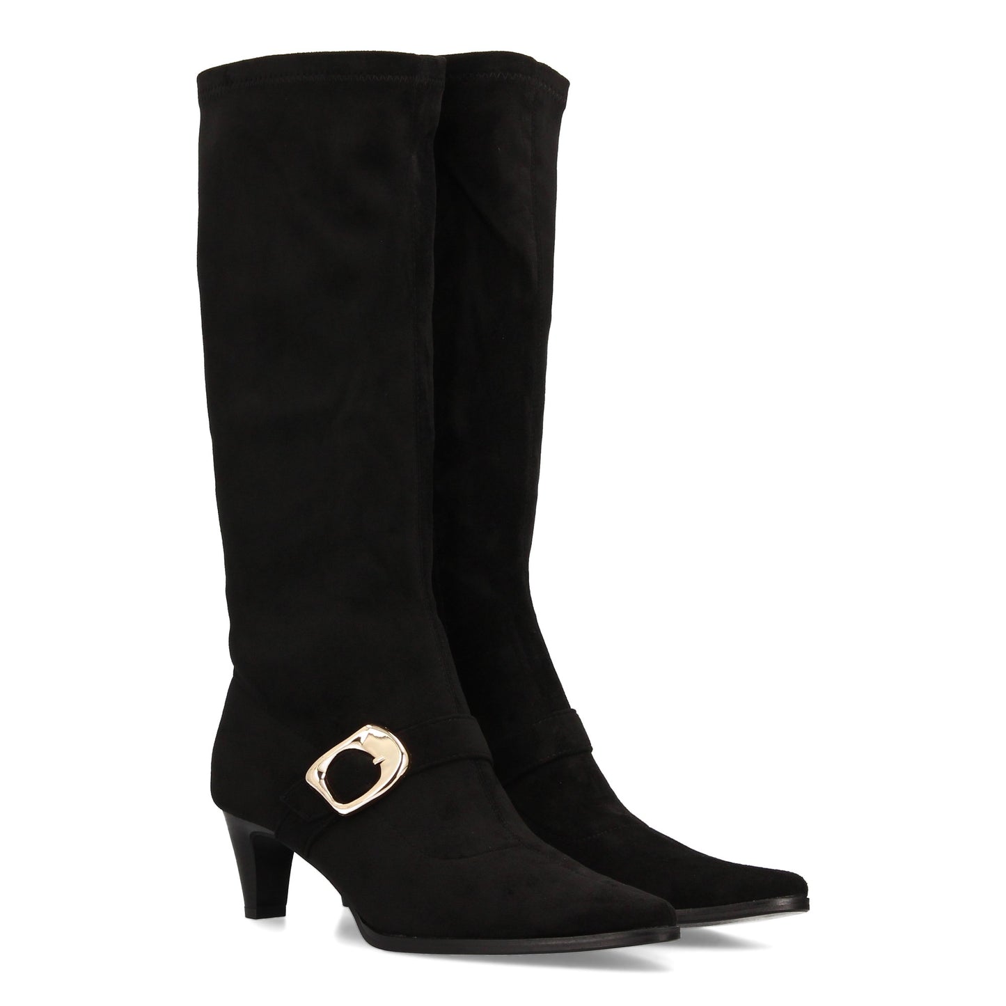 Bota alta para mujer con punta fina y tacón  estampado liso elegante. Hebil