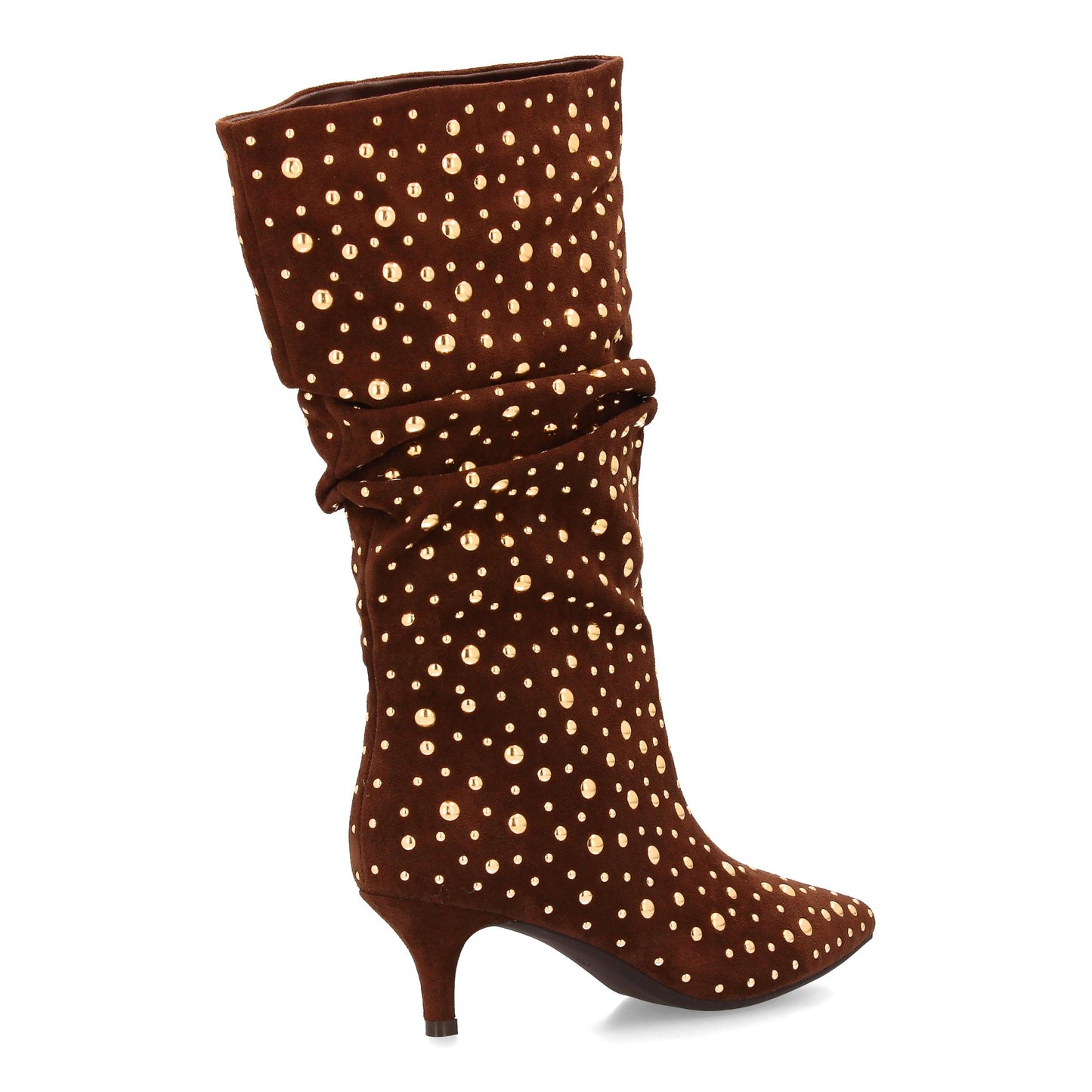 Bota de mujer de caña arrugada decorada con tachuelas metálicas brillantes