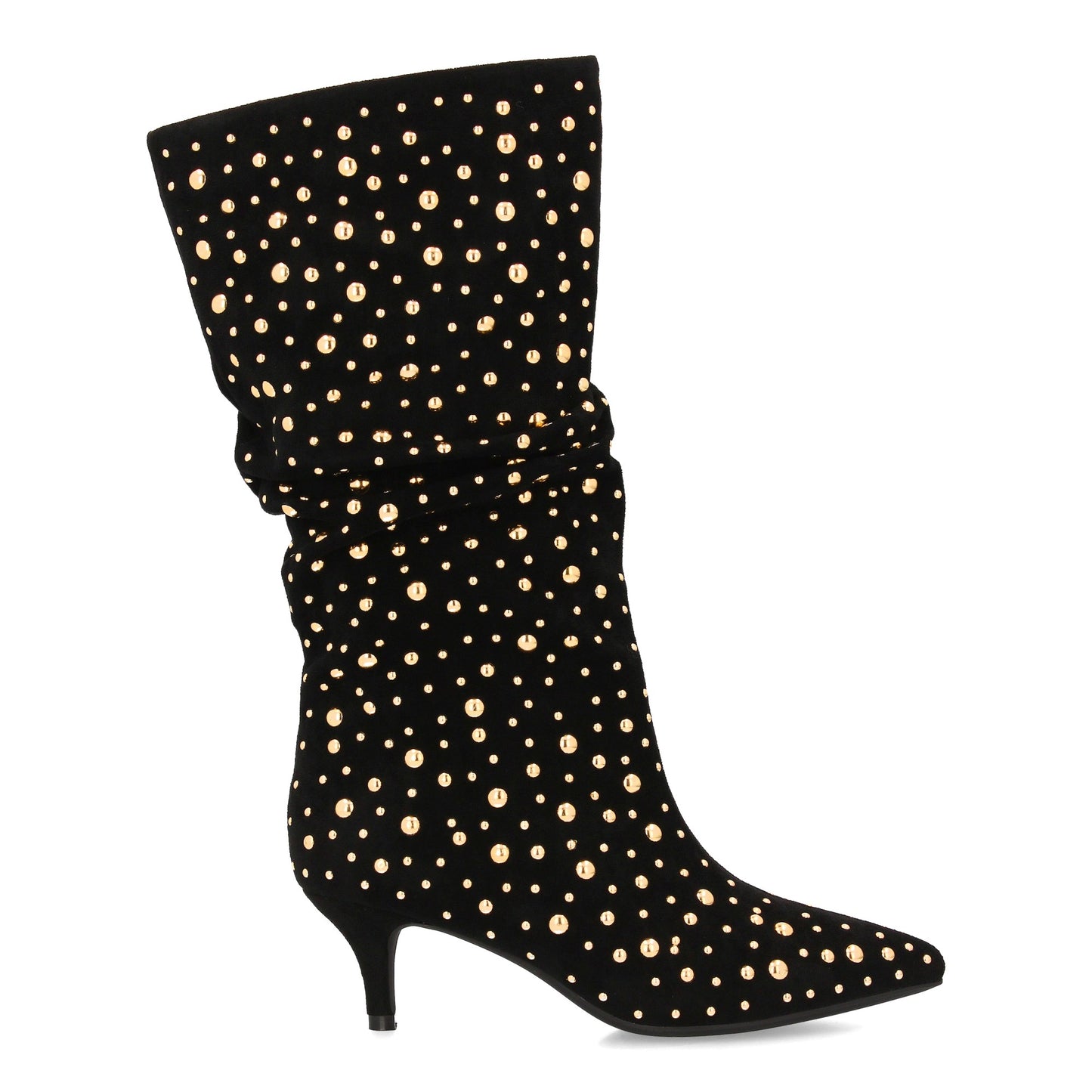 Bota de mujer de caña arrugada decorada con tachuelas metálicas brillantes