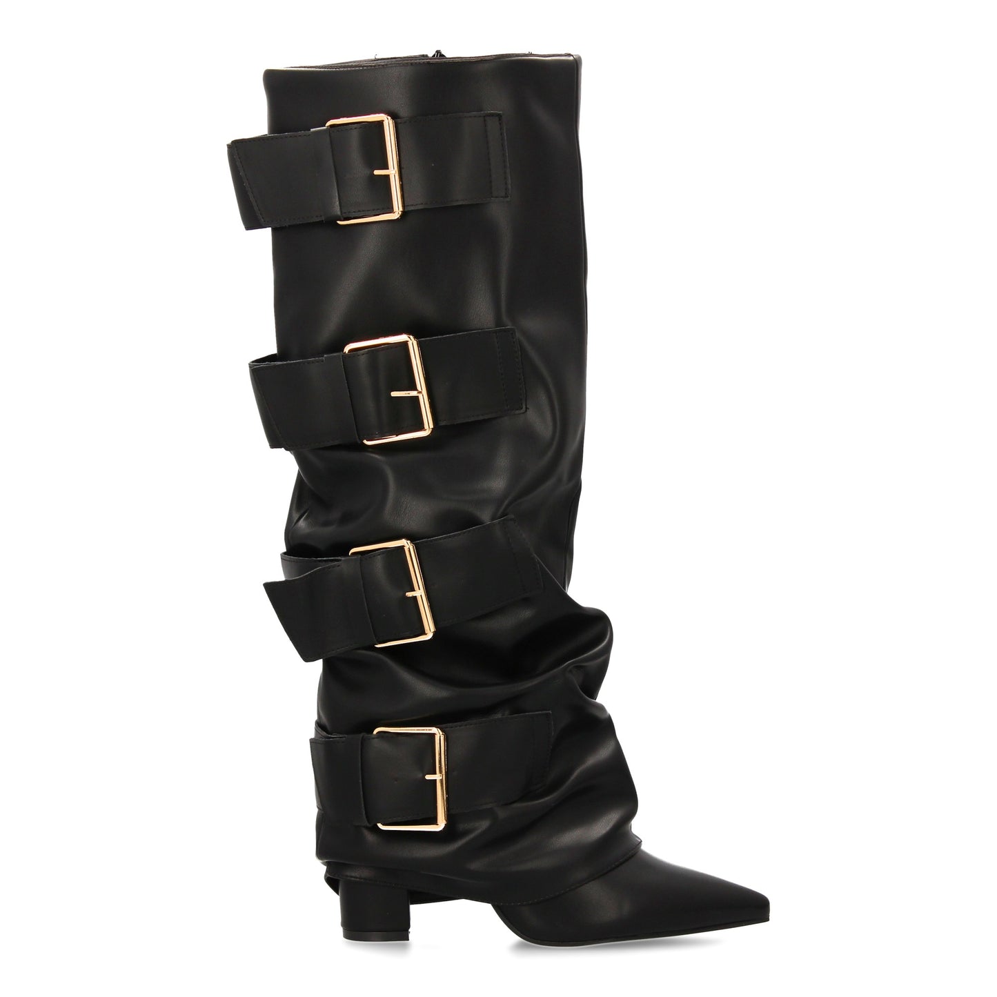 Botas altas para mujer con hebillas y efecto de forro. Punta fina y tacón comodo