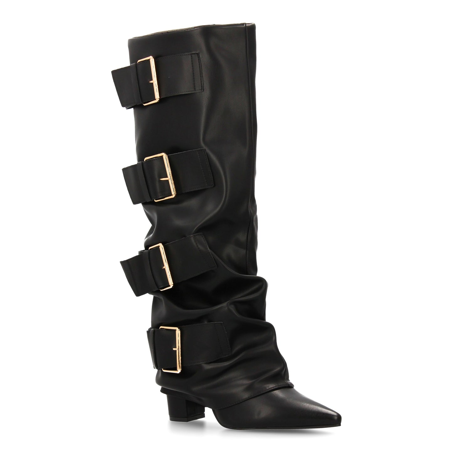 Botas altas para mujer con hebillas y efecto de forro. Punta fina y tacón comodo