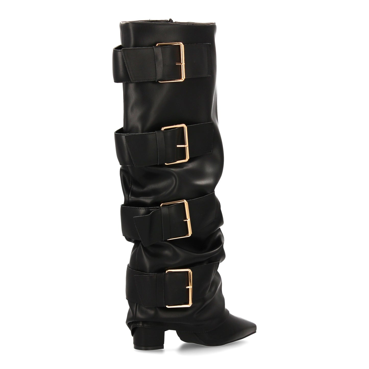Botas altas para mujer con hebillas y efecto de forro. Punta fina y tacón comodo