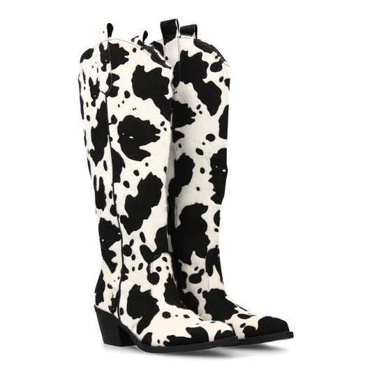 Botas altas estilo cowboy con estampado animal. Punta fina y tacón comodo  estil