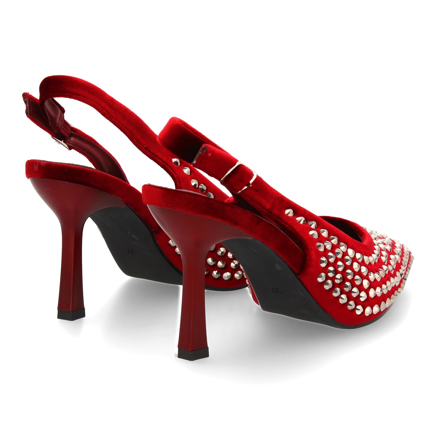 Zapatos de salón elegante con punta fina y pedreria  tacon fino y cierre de hebi