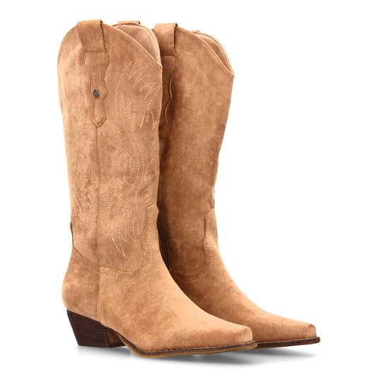 Bota Campera con tacón  Comodas  Diseño con Bordado en caña y Cierre de Cremalle