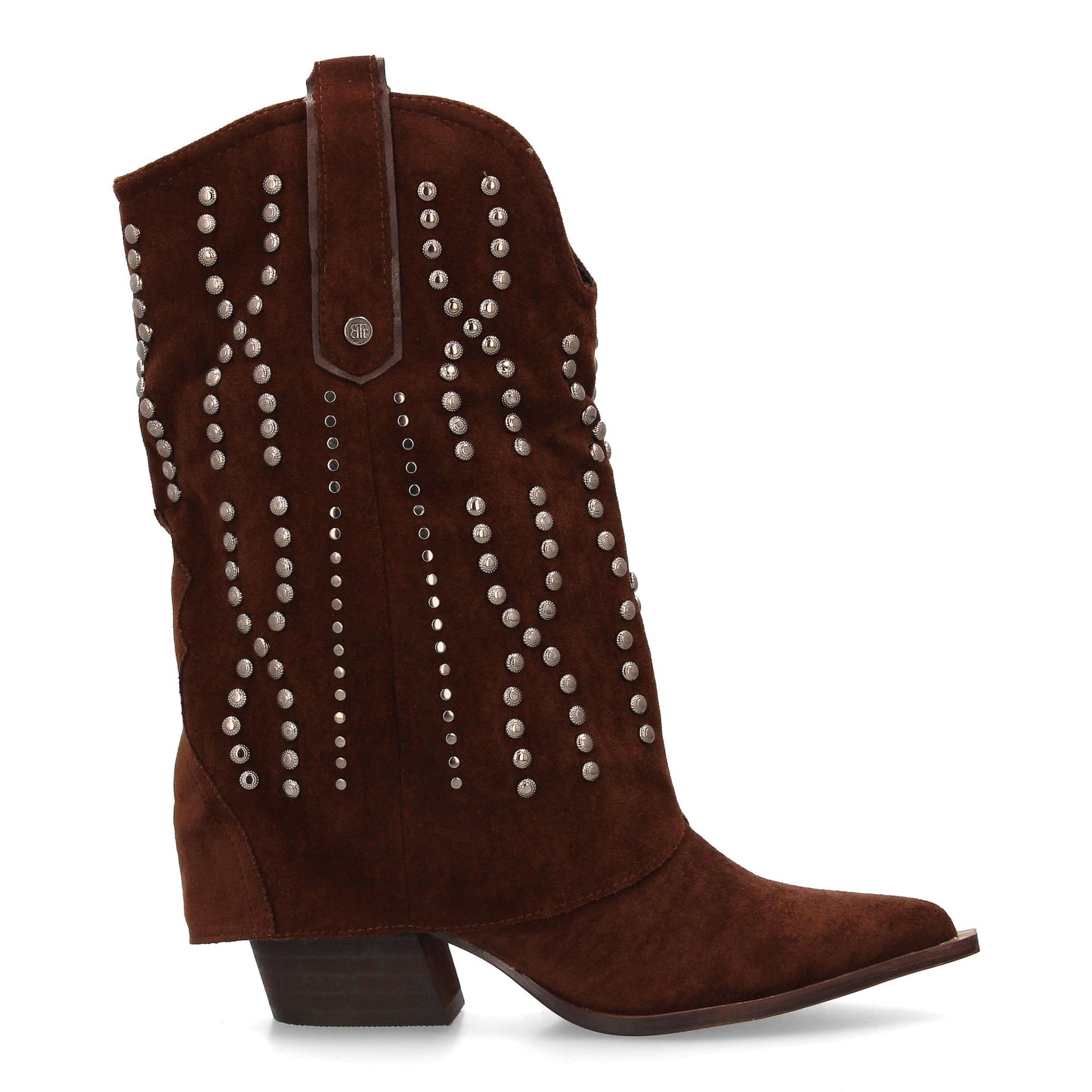 Botín cowboy para mujer con caña media y diseño campero. Decorado con tachu